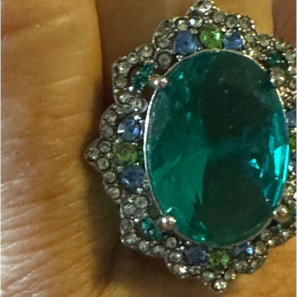 Large Blue Gemstone, Simulated, Vintage Inspired Silver Plated Ring, Size 7 - Picture 9 of 10